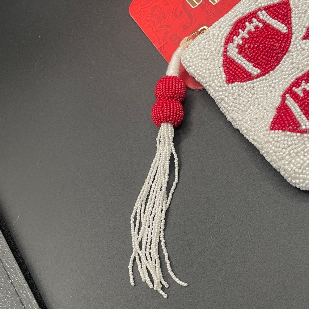 Wandering Moon Red Football Beaded Travel Pouch Coin Purse Handmade in India - Picture 3 of 5